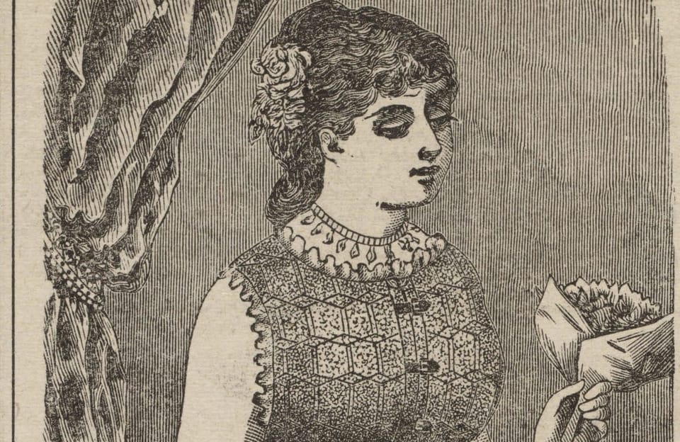 Nineteenth-Century Drawing of a Young Woman Holding a Dress. From https://cdm16818.contentdm.oclc.org/digital/collection/CPB01/id/1367/rec/100.